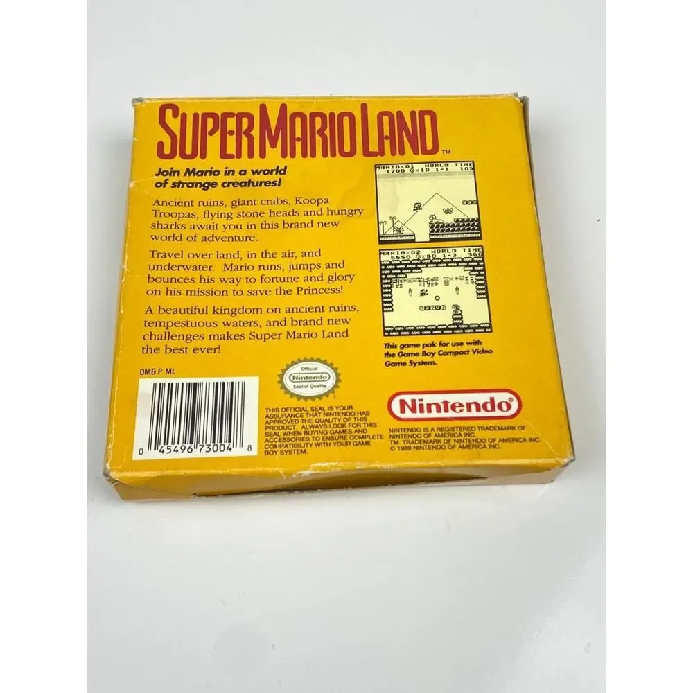 1989 Original Super Mario Land Gameboy Game w/ Original Box & Instruction Manual